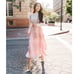 Rachel Parcell Tiered Pleated Midi Skirt Snakeskin Pink XS