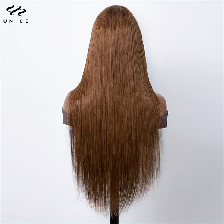 Brown Long Straight Hair Wigs With Bangs GIE3