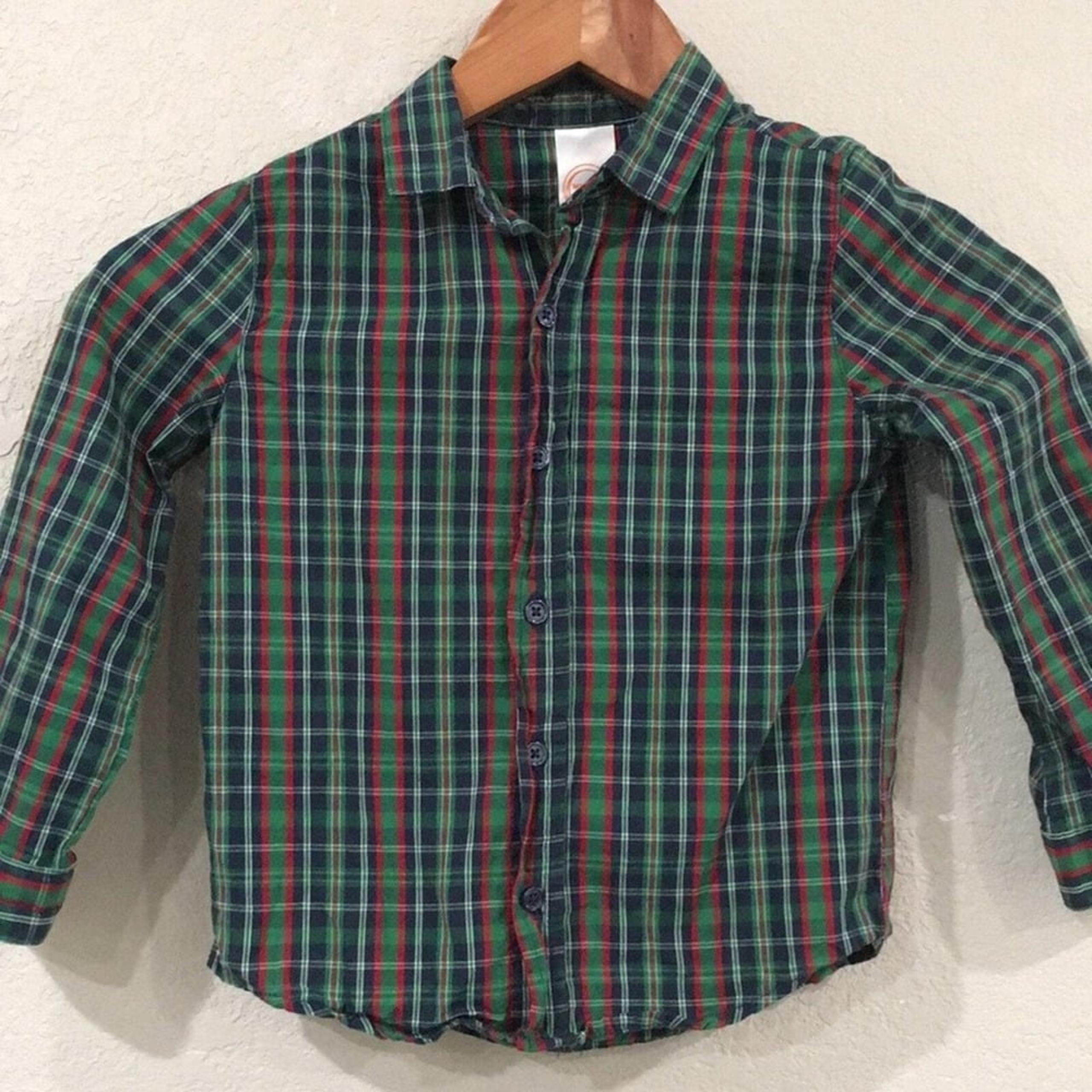 Wonder Nation Boys 5T Plaid Button Up Shirt 100% Cotton Long Sleeve