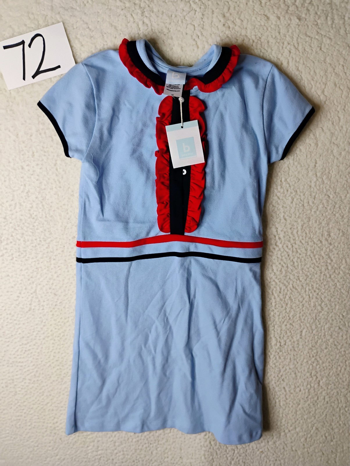 BELLA BLISS LT BLUE PIQUE KNIT DRESS WITH RUFFLE Size 10 Girls NWT