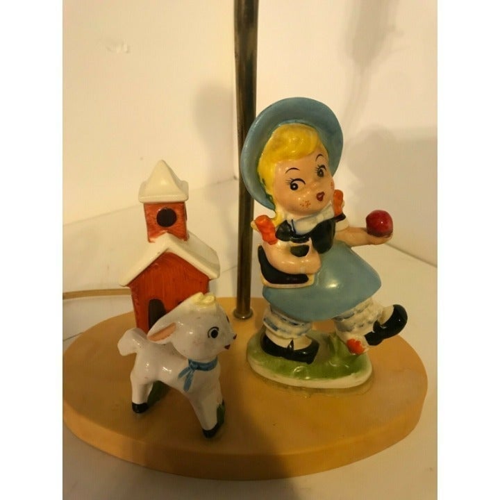 Vintage Dolly Toy Co Ceramic Lamp Base ~ Mary Had A Little Lamb ~ Works!