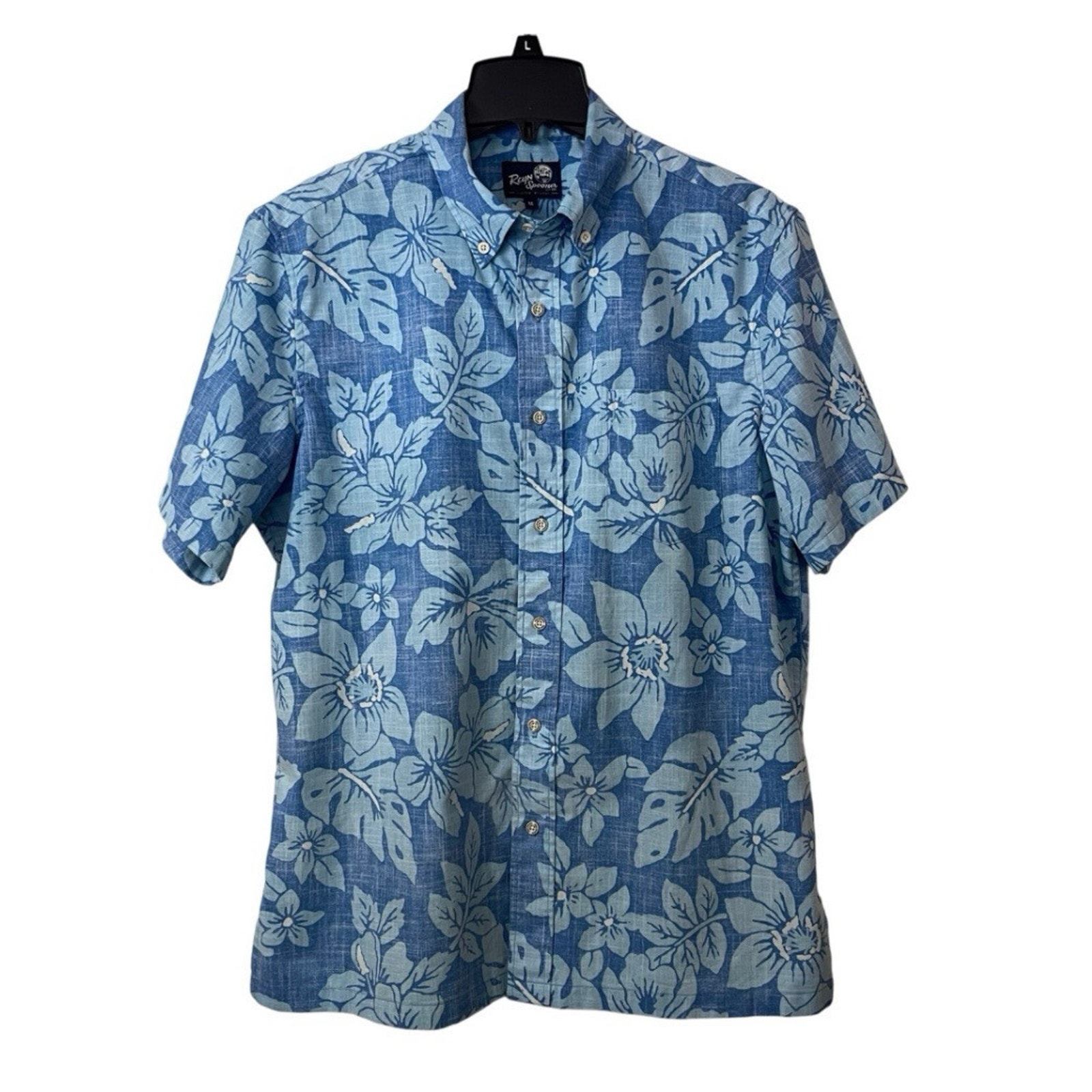 Reyn Spooner Kloth Shirt Costa Rica Mens Medium Light Blue Hawaiian Floral Beach