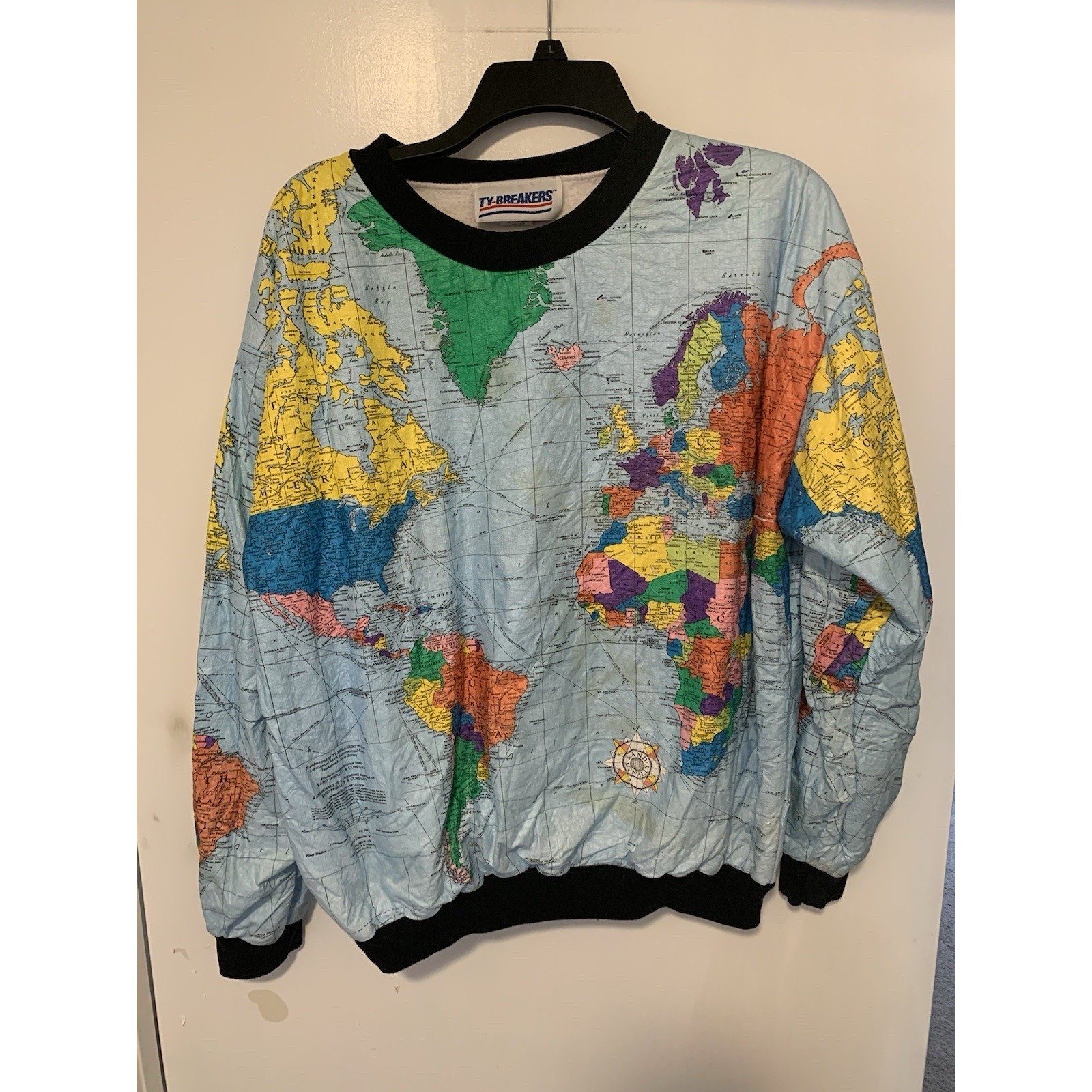 Vintage Ty-breakers World Map AOP pullover Windbreaker Size XL