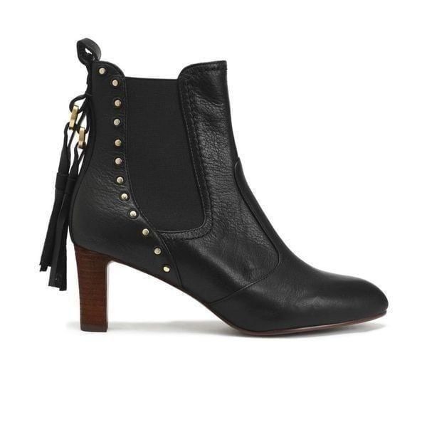 See by Chloe Dasha Studded Textured-Leather Ankle Boots Black Size 38