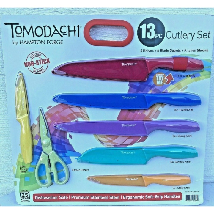 Tomodachi 13-Pc Knife Cutlery Set w Blade Guards and Kitchen Shears Asst Colors