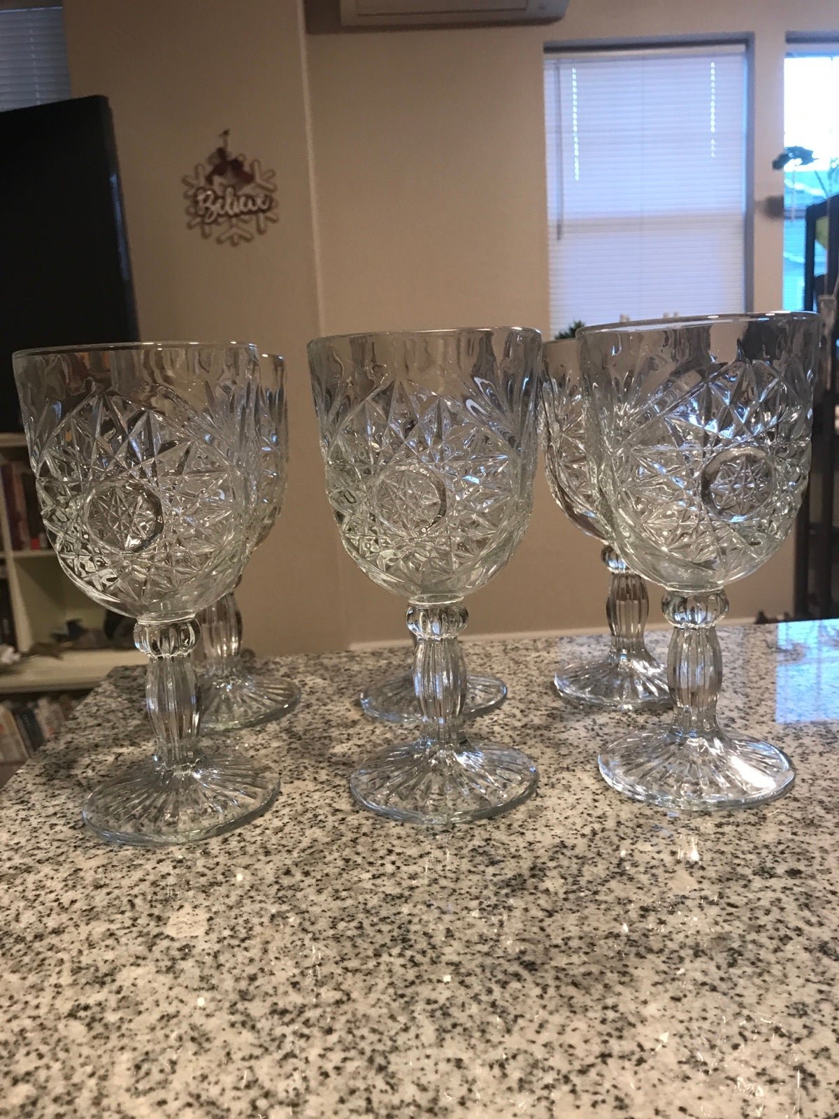 Vintage Clear Libbey Hobstar Etched Wine Goblets 6 Piece Set