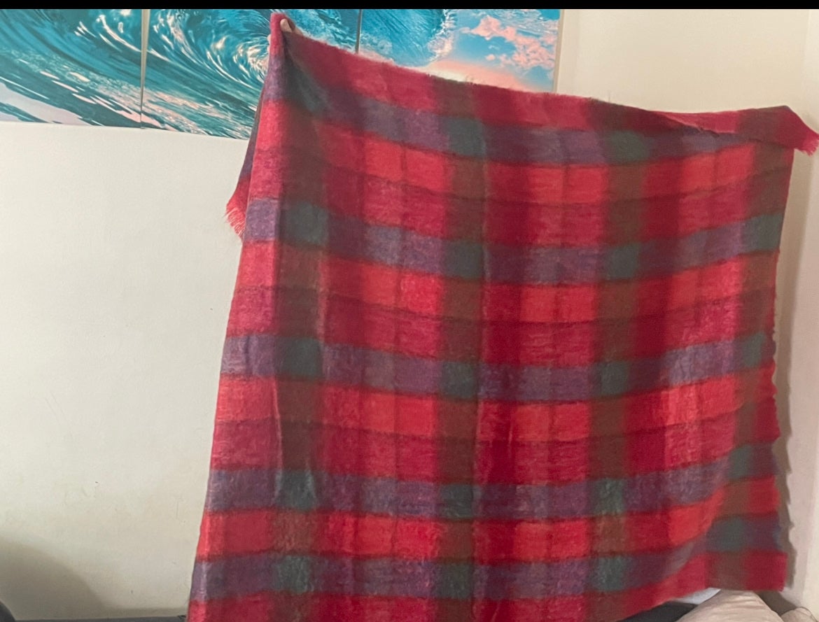 Vintage LANDAU by John Hanly Ireland Mohair Wool Throw Blanket Fringed Plaid