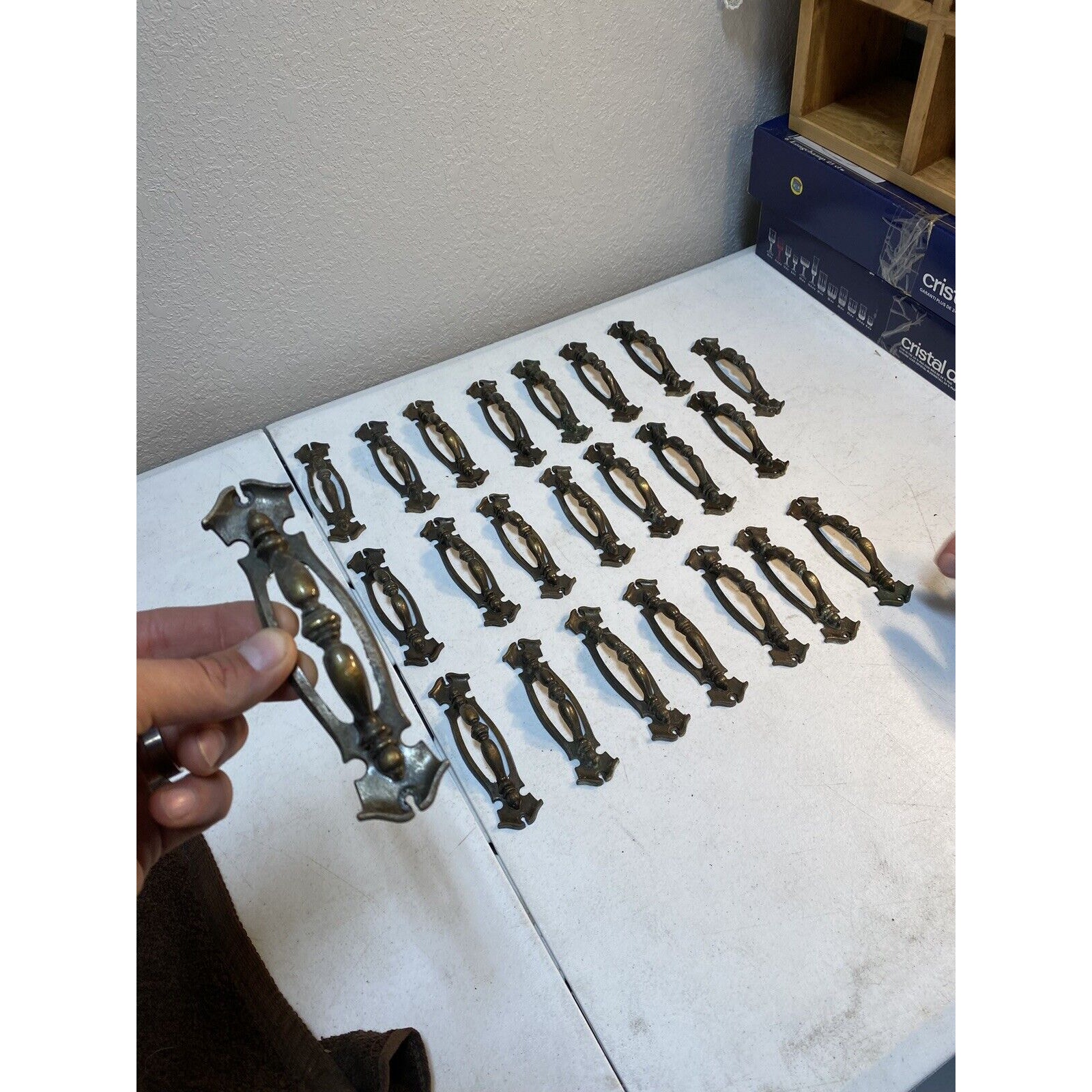Vintage Brass NATIONAL LOCK Drawer Handles Arched FO - 3739 - 001. Lot of 23.