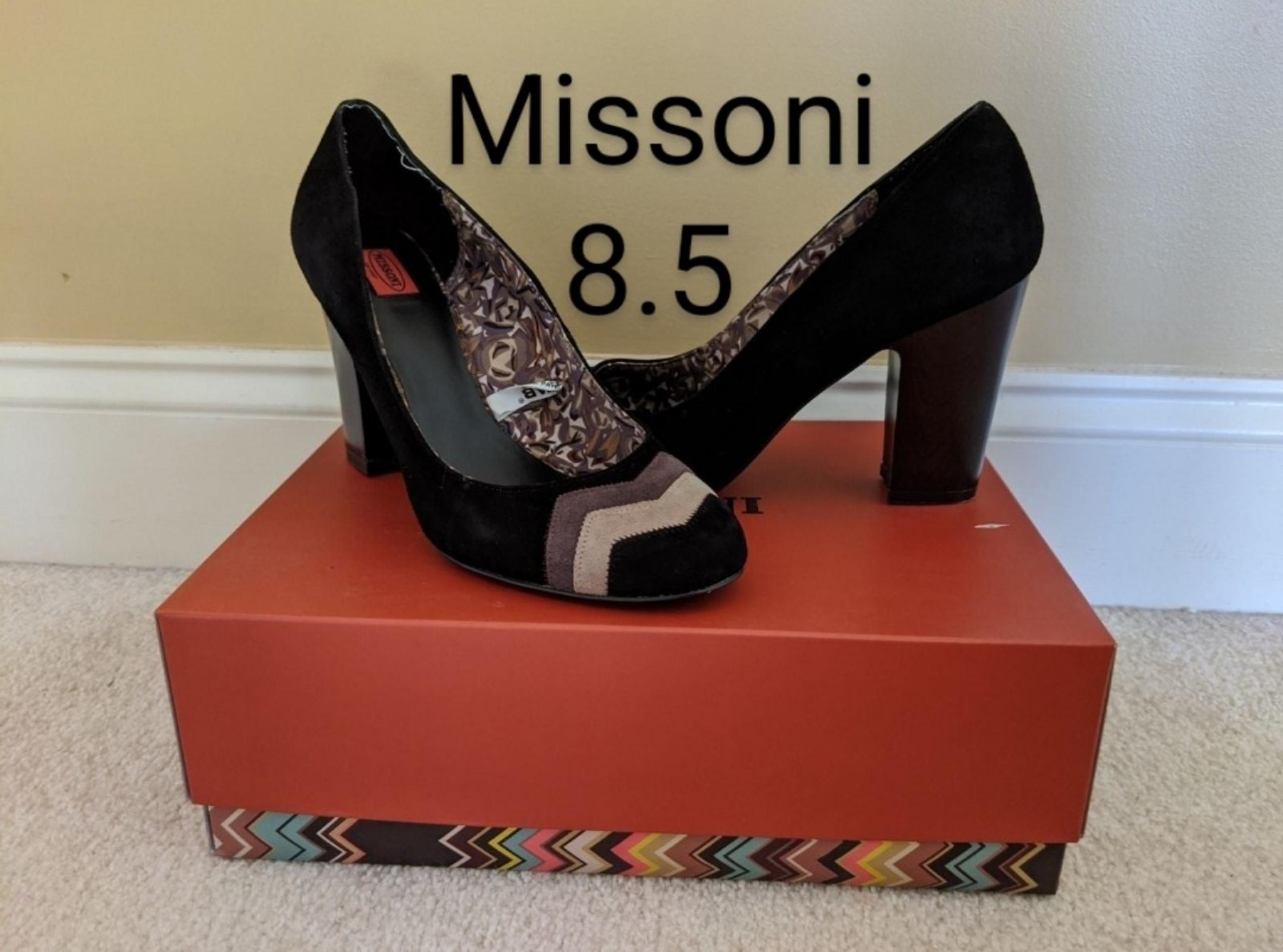 Women's Missoni Heels - Black chunky heels - Women's size 8.5 heels - Suede pump