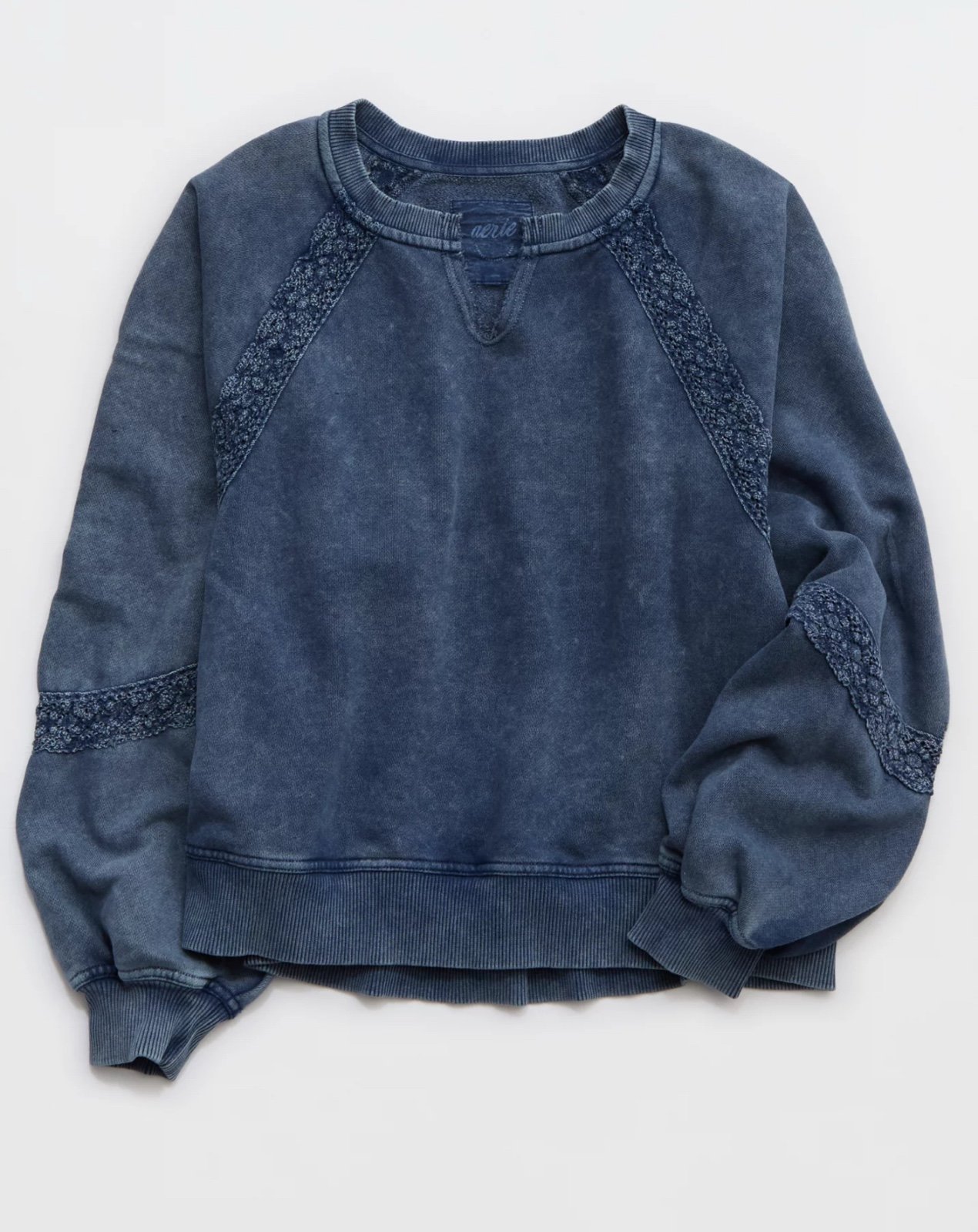 Aerie Hey Crochet Sweatshirt In Rocky Blue Size XL NWT