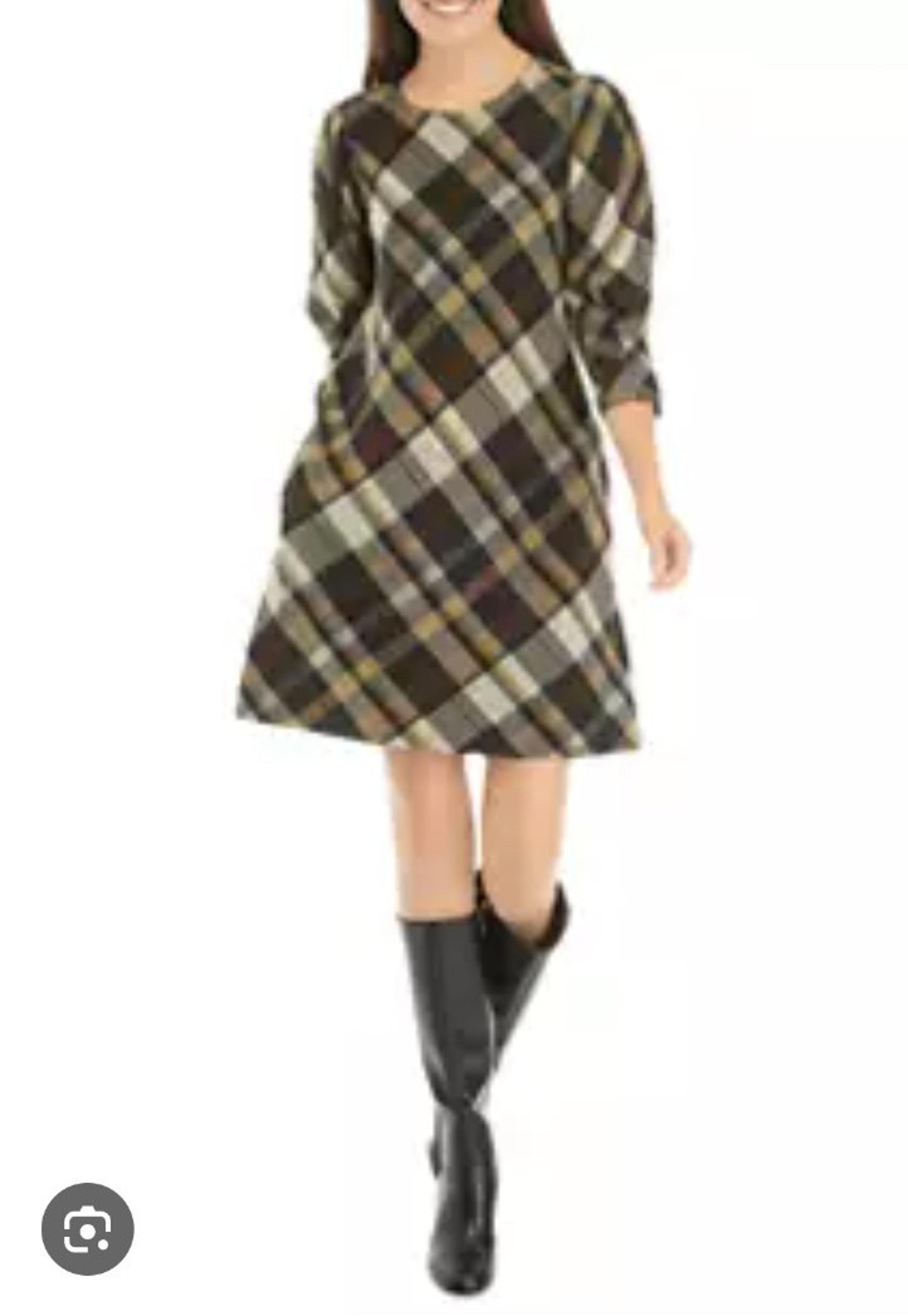 JH JESSICA HOWARD Plaid brown fit & flare boho dress womens size Large