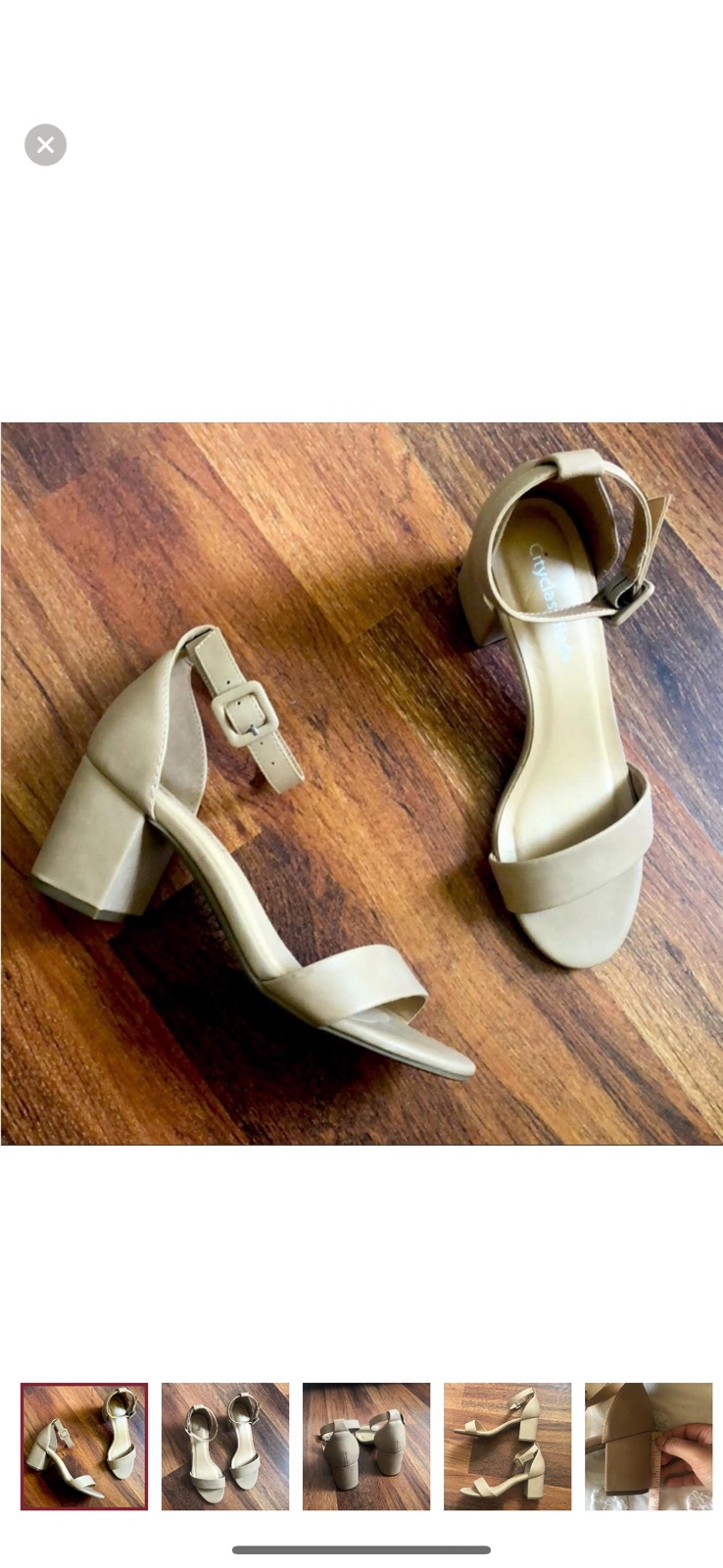 City Classified Open Toed Buckle Strap Nude Low Block Heels