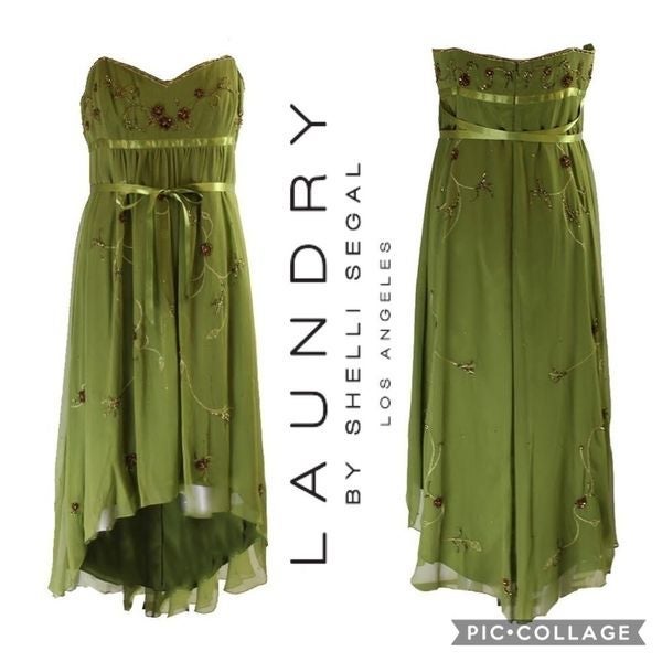 LAUNDRY Grecian Beaded High Low Formal Strapless Dress