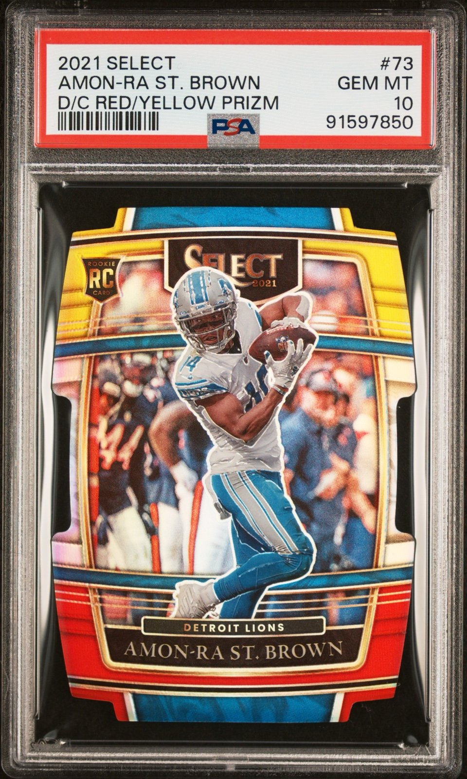 2021 Select Amon Ra St Brown Die Cut Red Yello Prizm #73 PSA 10