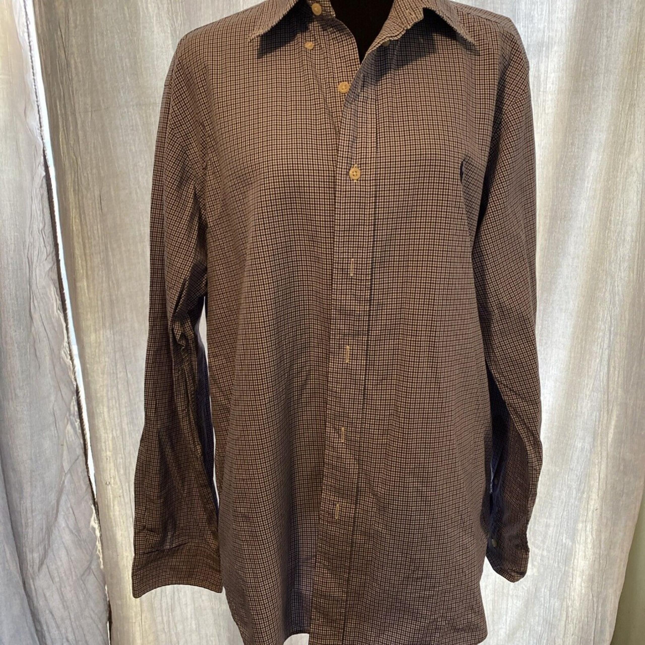 Ralph Lauren Shirt Mens 16 34/35 Blue Check Long Sleeve Button Down Classic Fit