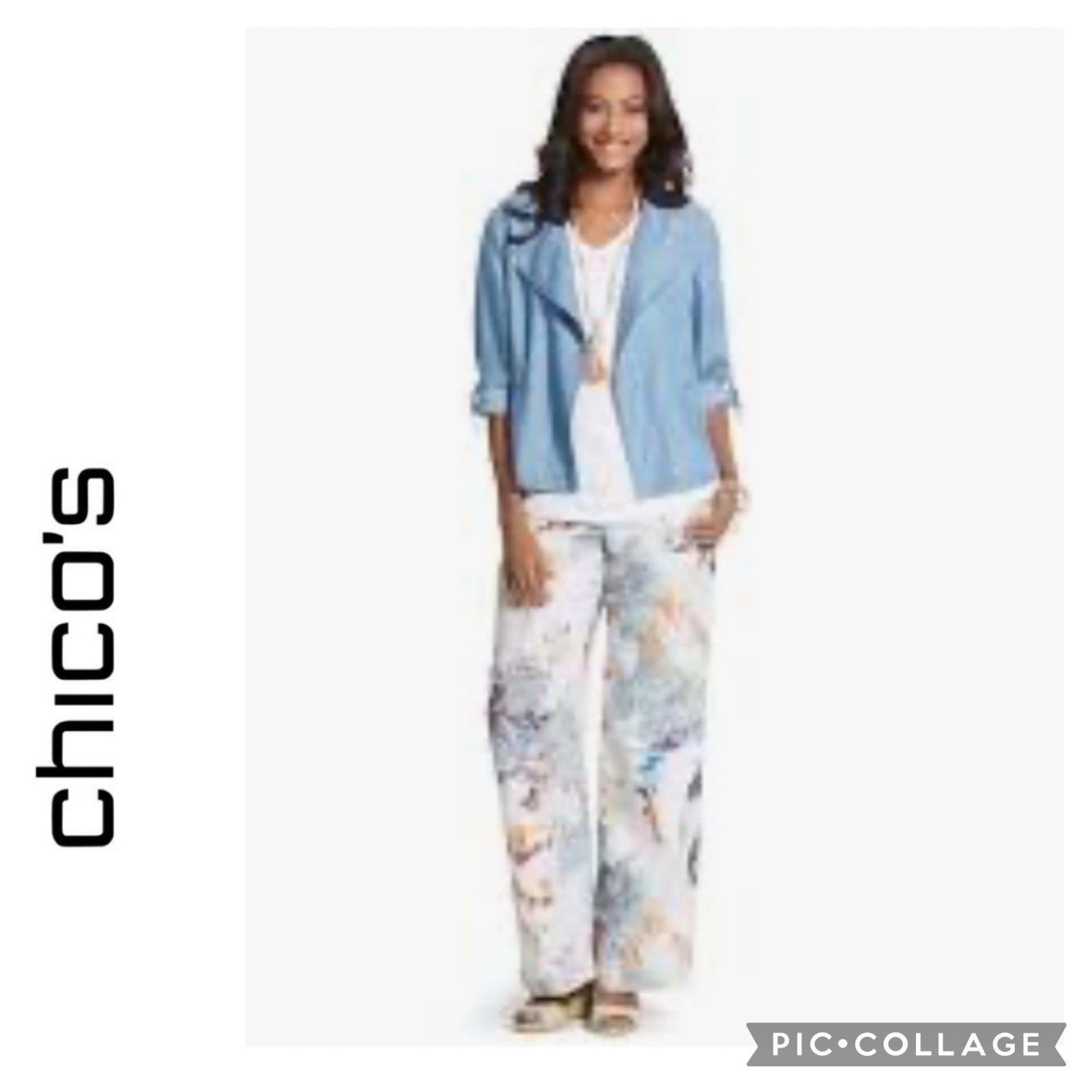 NEW 99 CHICO’S LINEN FADED PRINT PALAZZO PANT MULTI COLOR THE ULTIMATE FIT