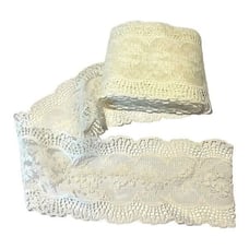 Vintage Fancy Scalloped Stretch Lingerie White Floral Lace Trim Roll 3.5” Wide