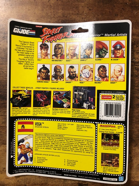 1993 GI Joe Vega selling (Street Fighter) new on card