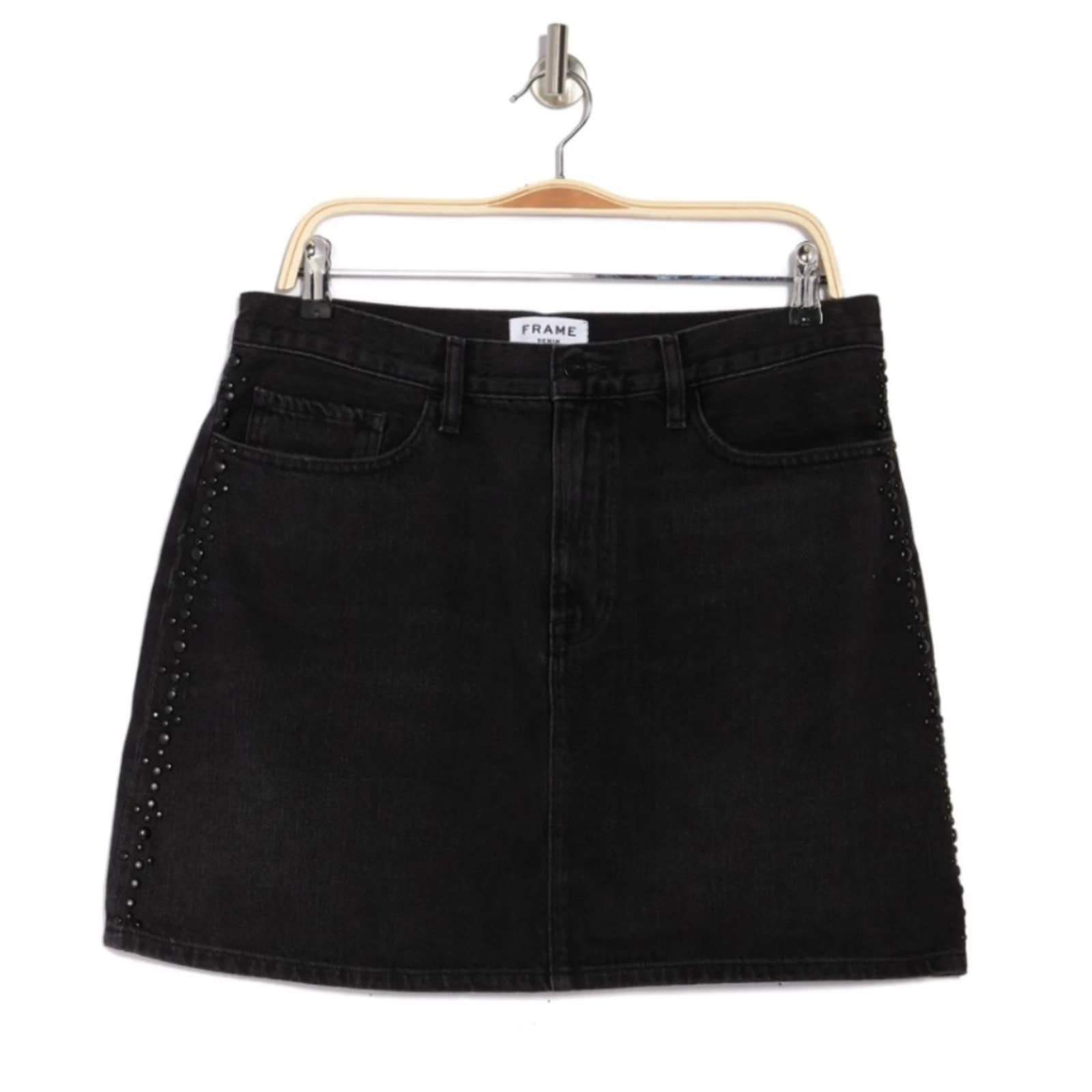Frame Le Studded Motif Denim Mini Skirt in Dryden Black