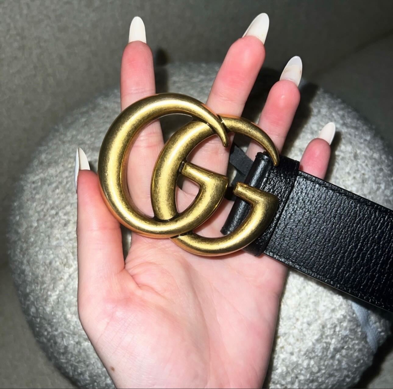 New Authentic Women Gucci Monogram GG Big Logo Leather Belt Black Size 80  $690