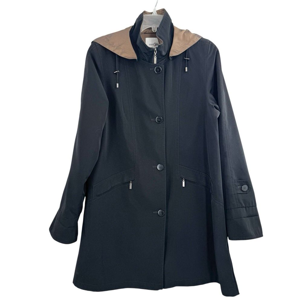East 5th Women's Trench Coat Zip Out Lining Soft Removable Hood Size MP