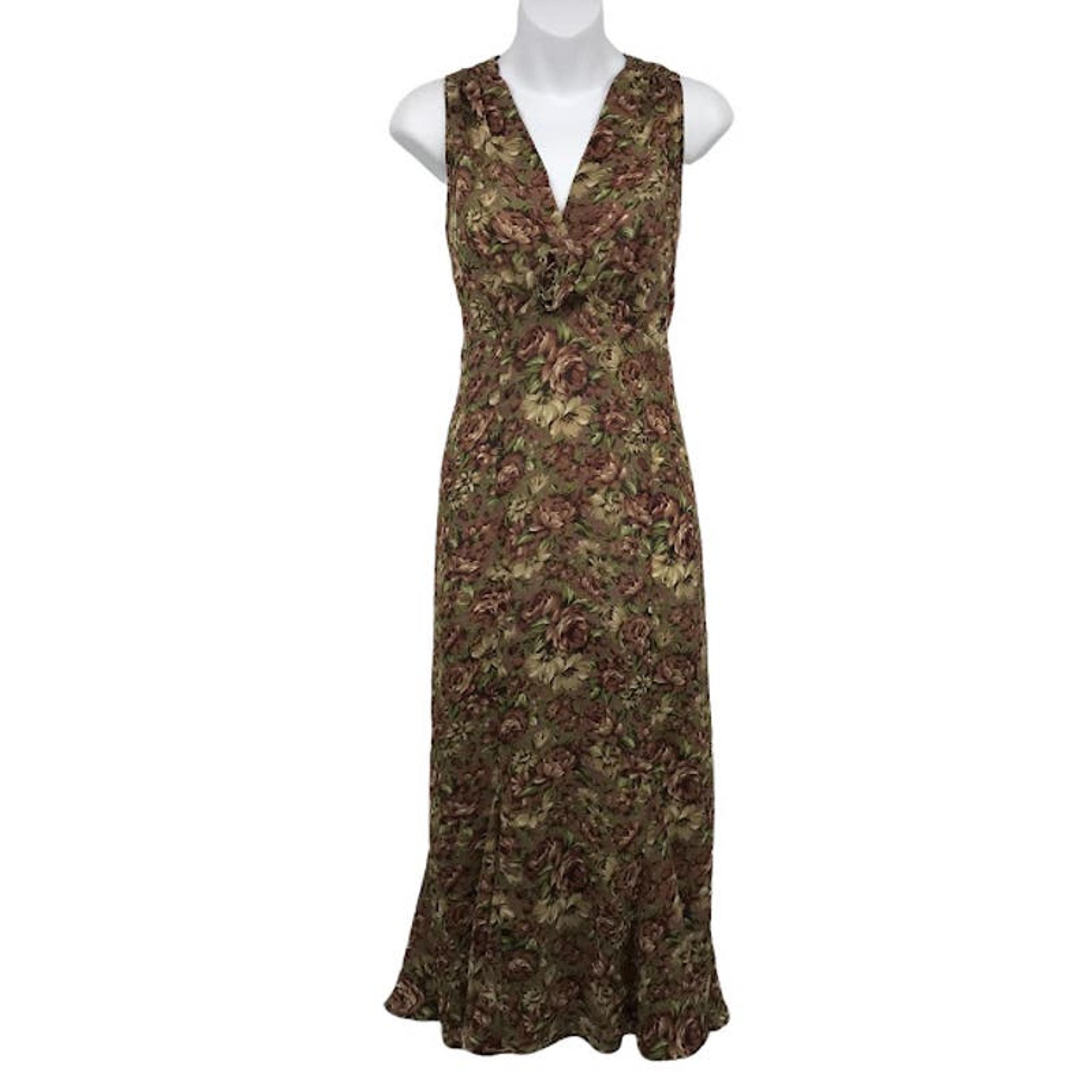Vintage Dawn Joy Midi Dress S Floral Empire V Neck Sleeveless Flounce Sheath