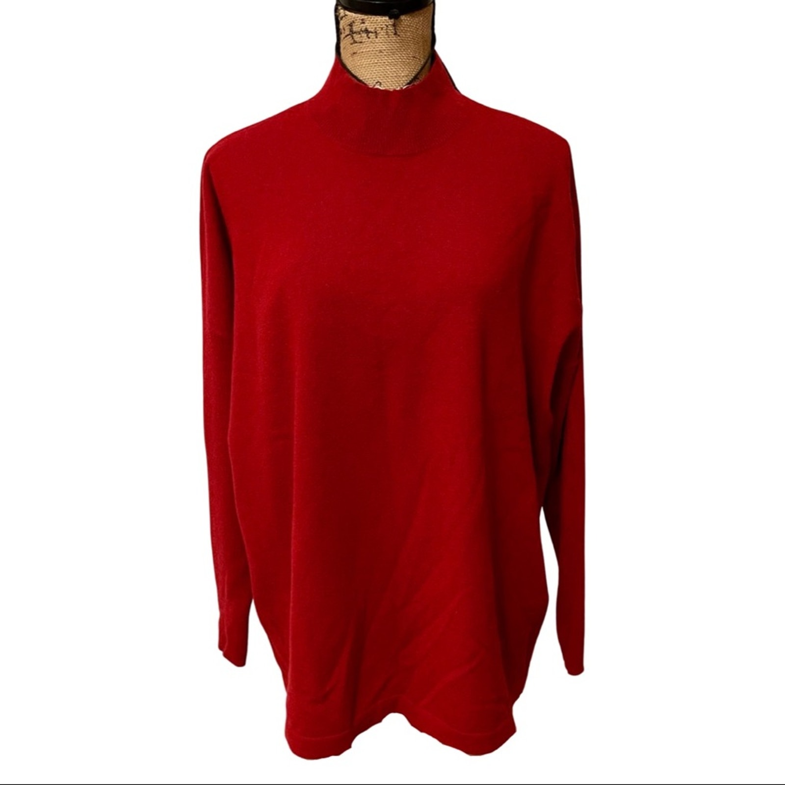 NEW J. JILL Cashmere Turtleneck sweater True red color size LARGE