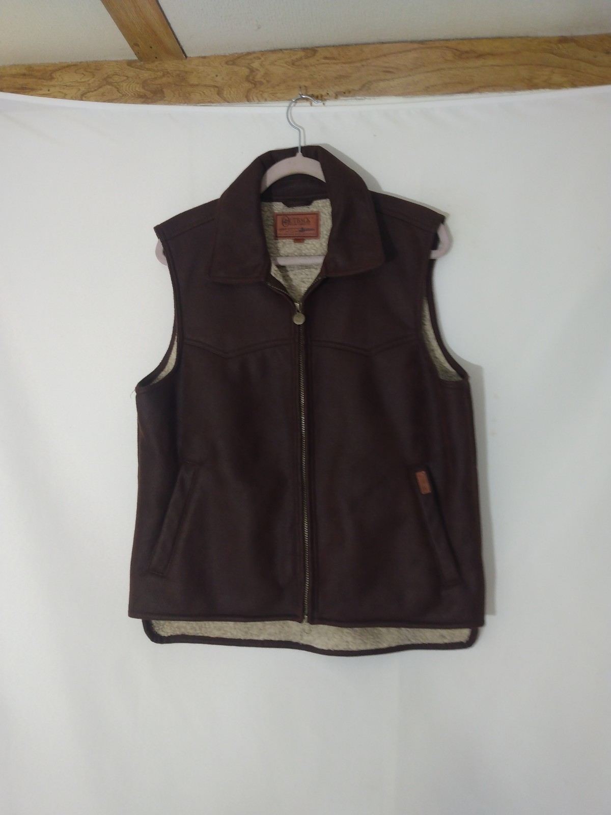Mens Outback Trading Oiled Look Plainsman Foux Leather Sherpa Lined Vest M
