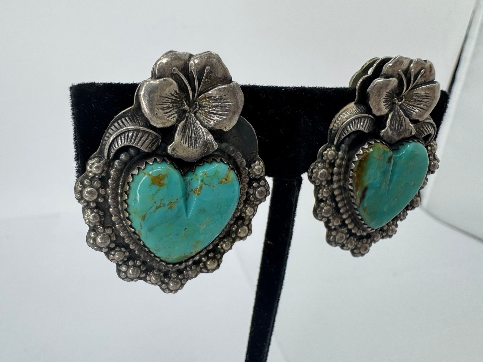 Vintage Monroe Ashley Navajo Sterling Silver Turquoise clip earrings