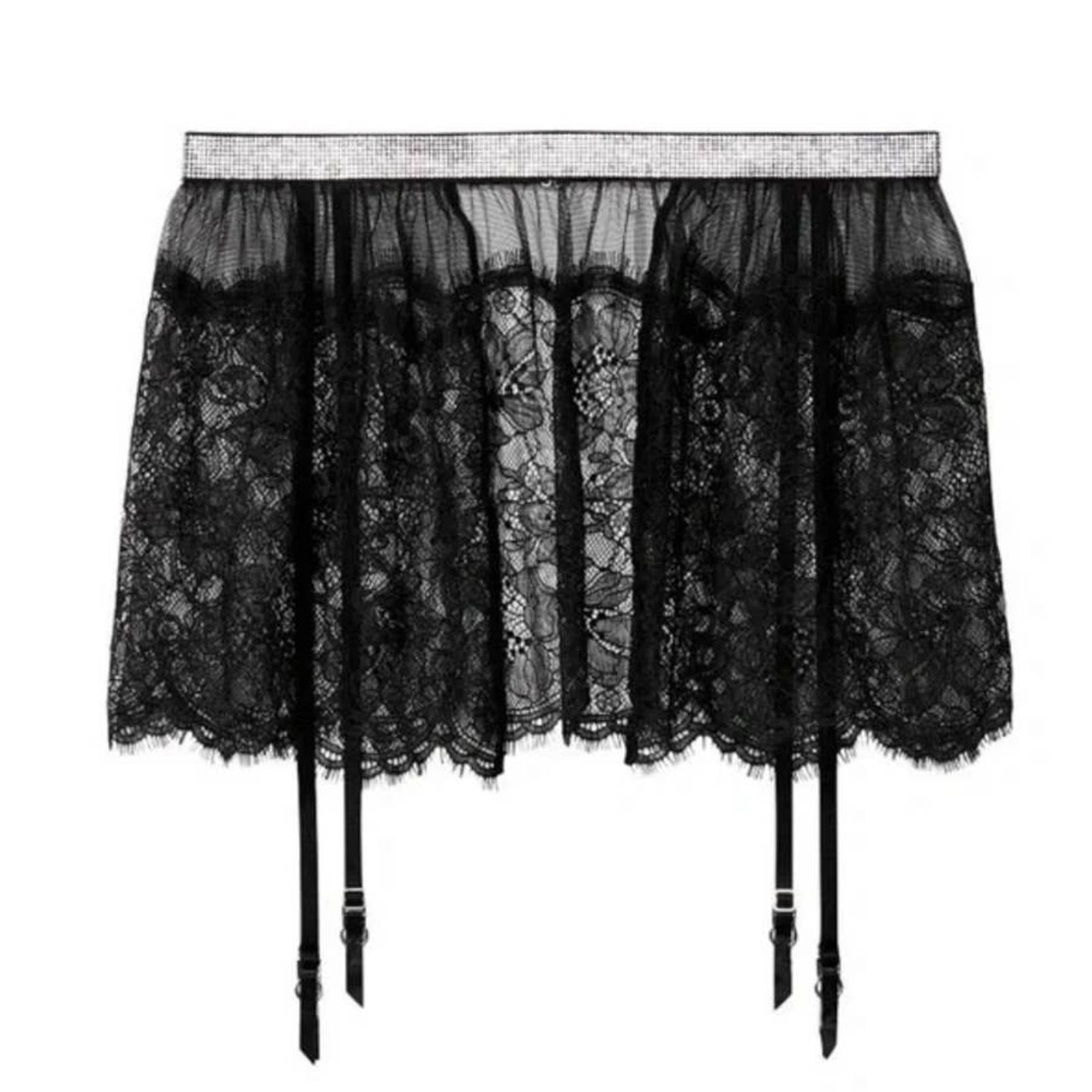 Victoria's Secret Shine Black Lace Skirt with Garters - XS/S