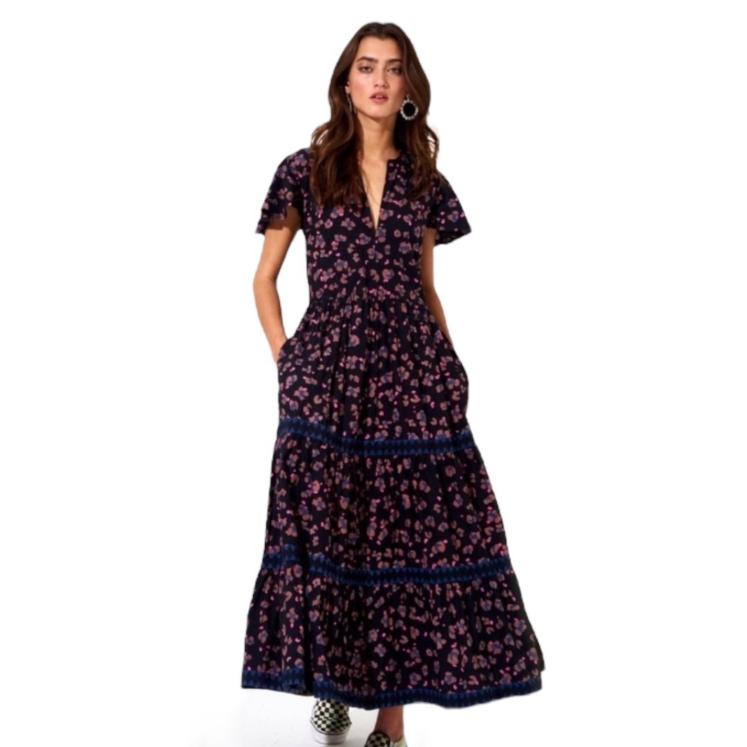 Oliphant Black Leopard Maxi Flowy Dress Size M