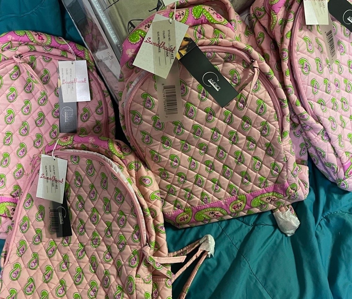 SET of FOUR NWT matching kids backpacks light Pink Green Paisley bright