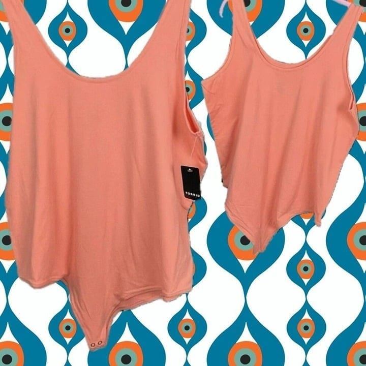 Torrid Plus 5 Coral Peach Double Scoop Neckline Cotton Sleeveless Bodysuit