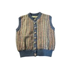 Willow Weavers Pure New Wool Vest Made in Ireland Button Up Sleeveless Blue