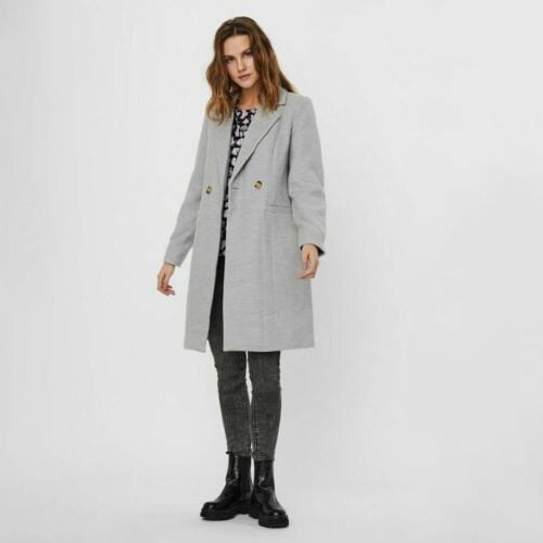 VERO MODA Gray Heathered Double Breasted Long Midi Pea Coat Notch Lapel LARGE L