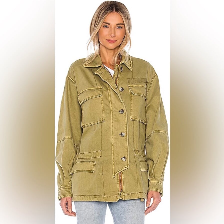 NWT Free People Seize the Day Army Green Military Jacket 100% Cotton Utility L