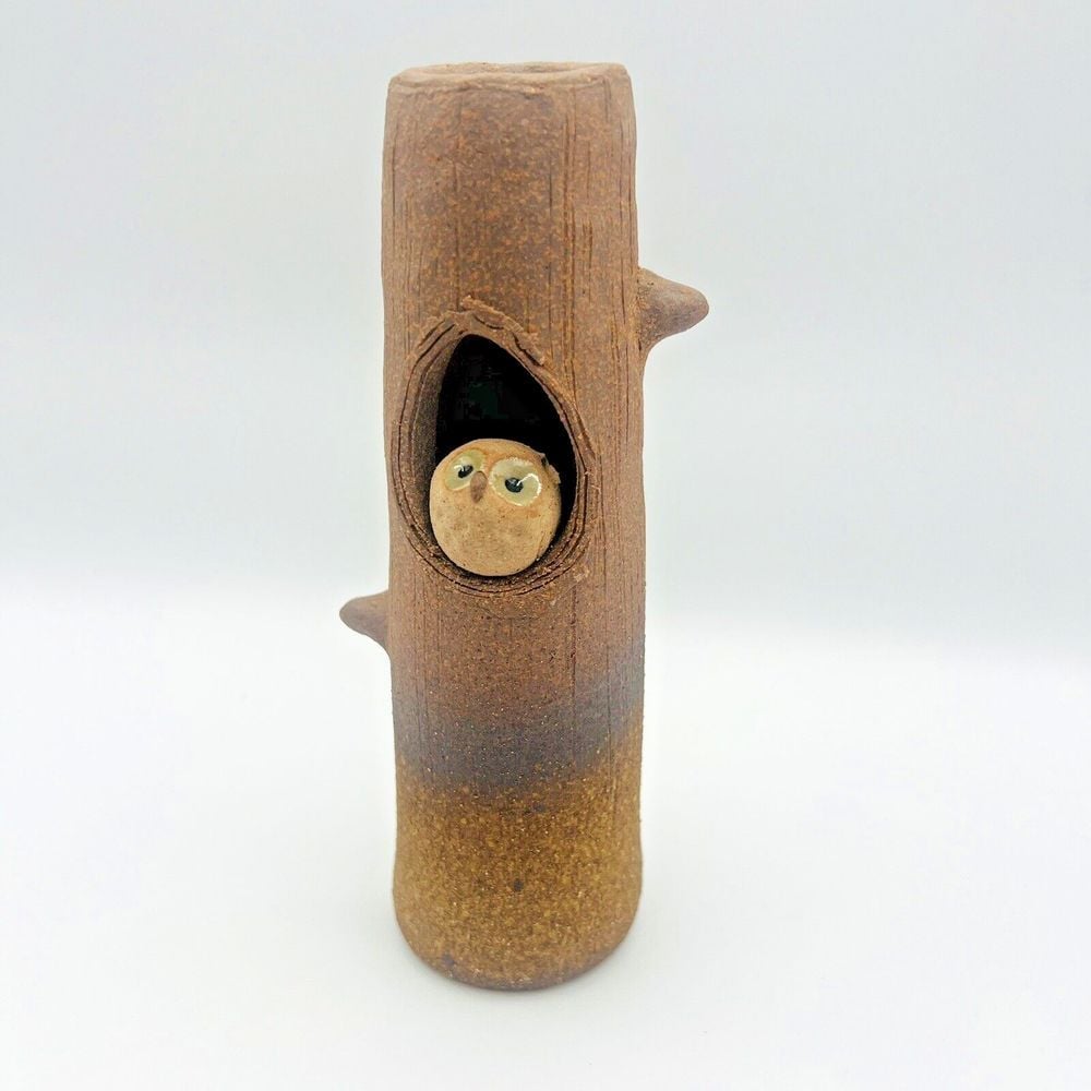 Shigaraki Yaki Ware Japanese Flower Pot Vase Fukuro Owl Mini Japan 6.75 NEW