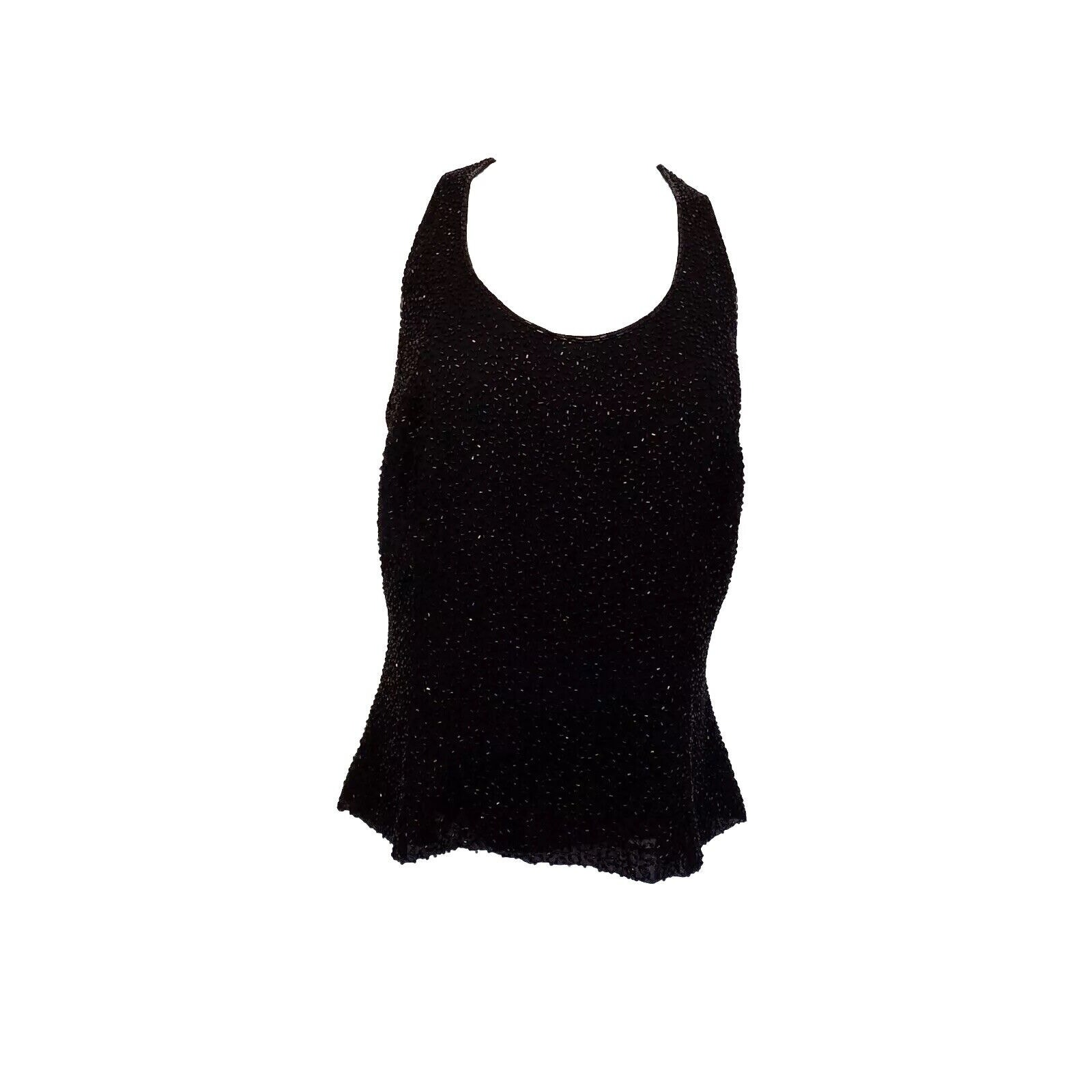 Bieff Basix black silk beaded racerback tank top size 12