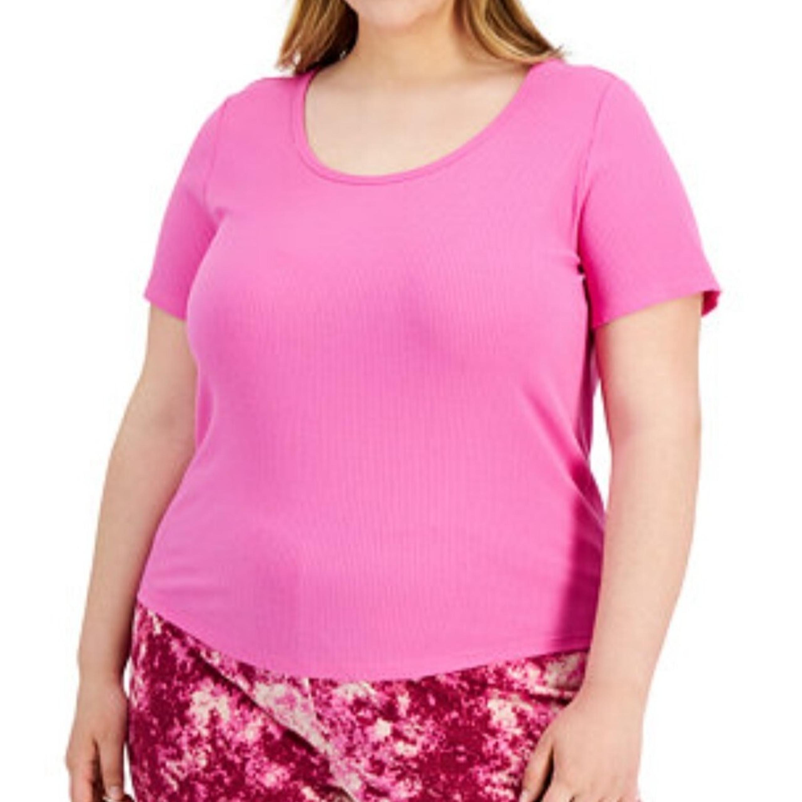 Jenni Pajama Top Women's XL Pink Ribbed Short-Sleeve Scoop Neck Loungewear
