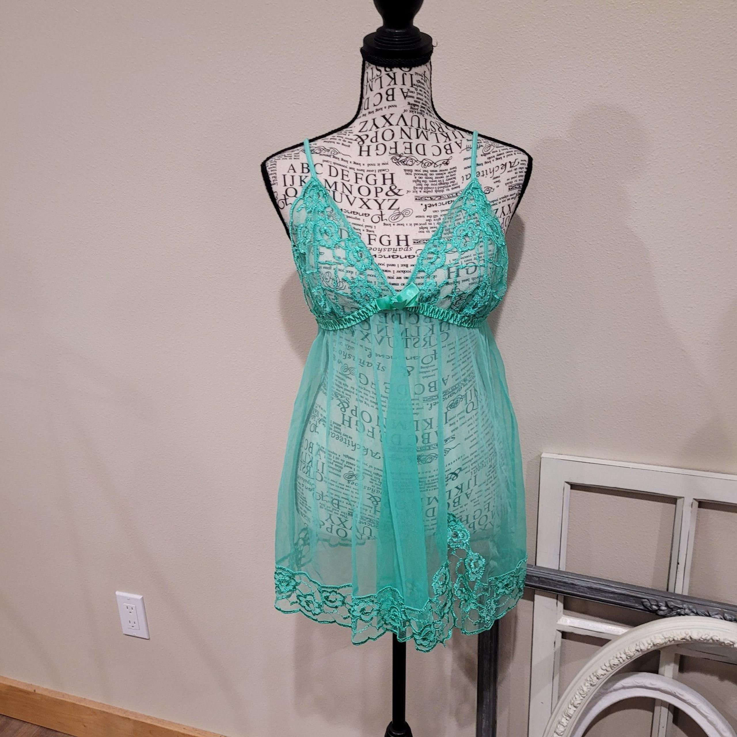 Frederick's of Hollywood Women's SZ XL Green lace baby doll lingerie sheer y2k