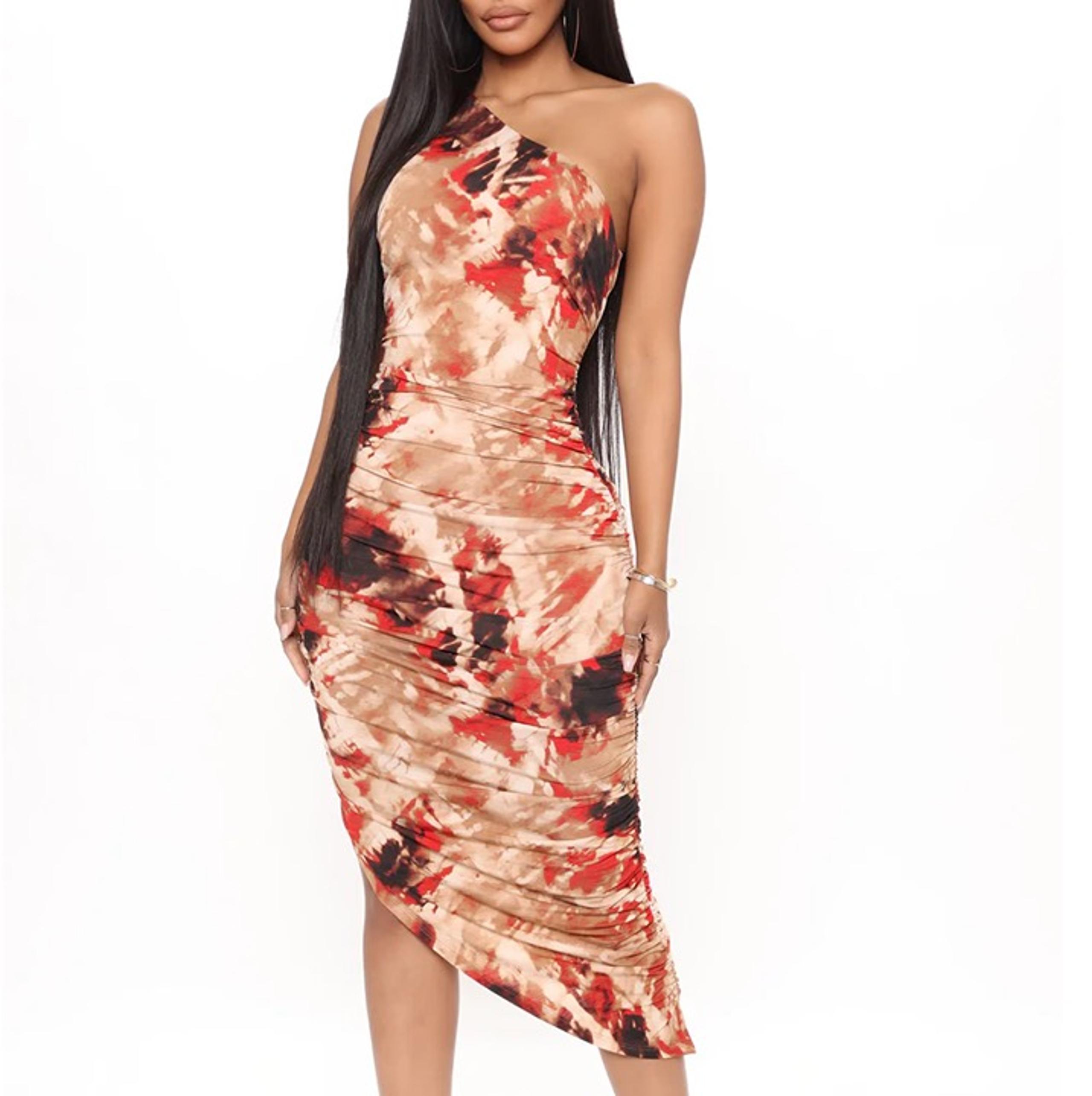 Fashion Nova Women's Ellis Ruched Midi Dress Size S - Rust/combo  Brand new