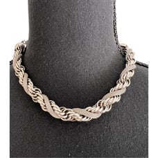 Rare Find Vintage Chunky Bold Choker Heavy Silver Mixed Chain Woven Necklace