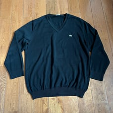Mens Lacoste V Neck Pullover Sweater Black 100% Cotton sz 6 (XL)