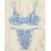 Baby Blue Applique Lace Underwire Thongs Lingerie Set Sexy Sets L1