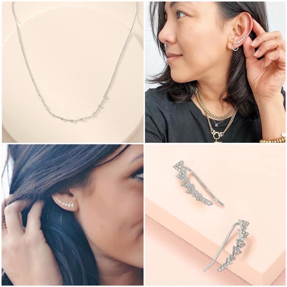 Celestial Choker Necklace + Pave Triangle Path Ear Climber Set in Silver