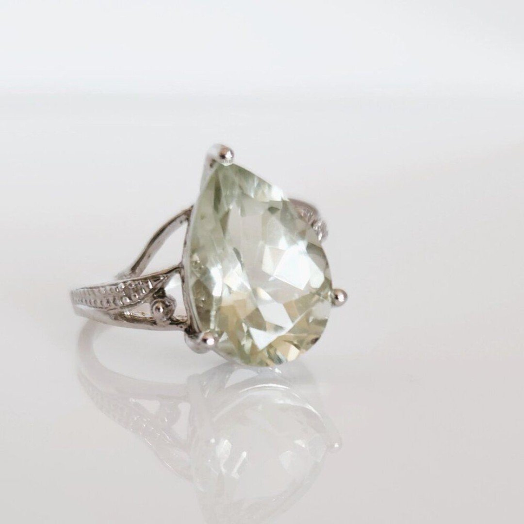 Green Amethyst Pear 4.9 Carats Statement Ring SIZE 7
