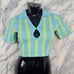 Keyhole Stripe Knit Polo Crop Top XS Blue Green Organic Cotton Sustainable NWT