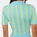 Keyhole Stripe Knit Polo Crop Top XS Blue Green Organic Cotton Sustainable NWT