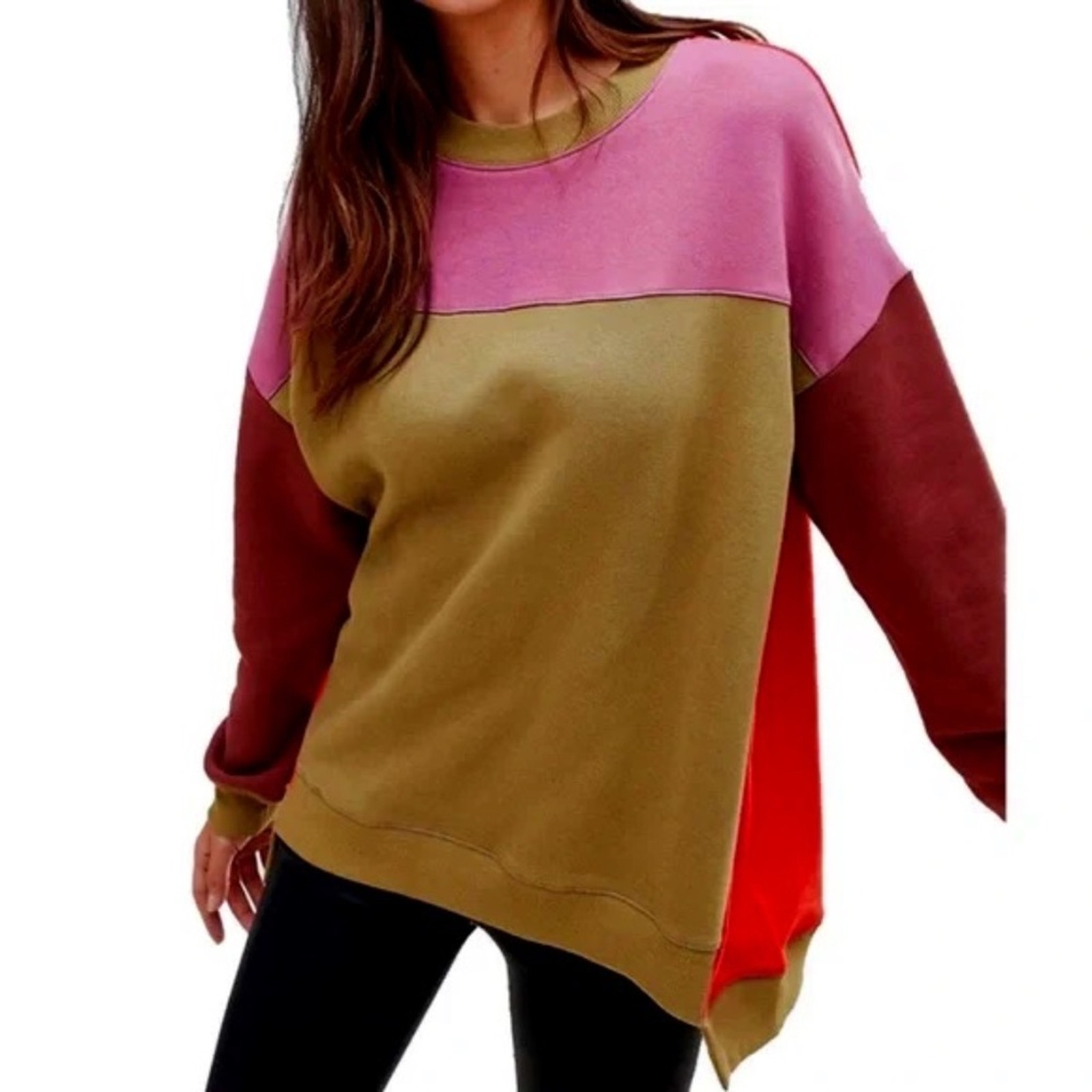 Blank NYC Boozy Rainbow block color crew neck long-sleeved sweatshirt L