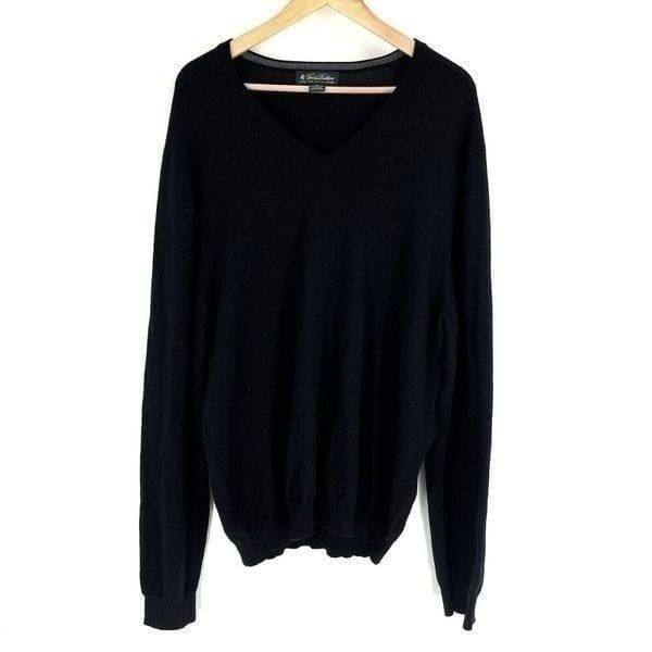Brooks Brothers Sweater Size XL Mens Black Pullover V Neck Merino Wool Stretch